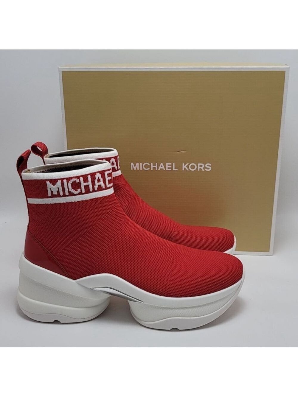 Michael Kors Olympia Stretch knit Ankle Socks Bootie Sneakers Chunky Sole Sz 9M